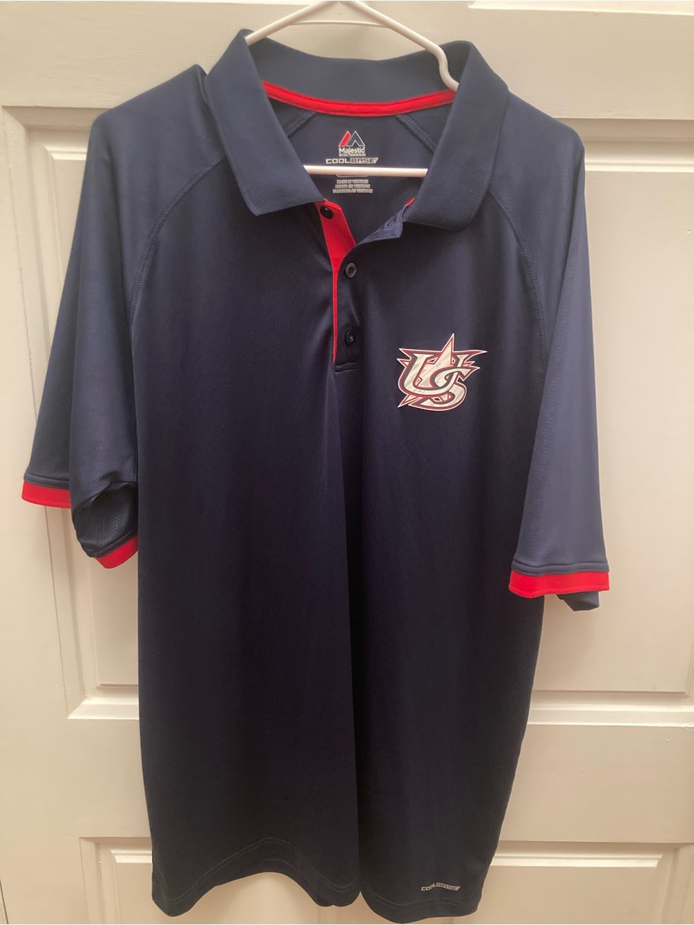 Majestic Navy Polo with Red Trim and US Baseball Crest
